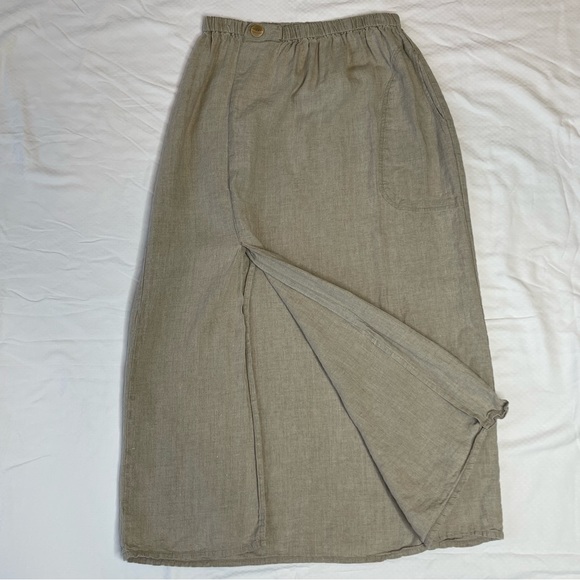 Flax Light Brown Linen Maxi Skirt | Elastic Waist | High Slit | EUC | Medium - Picture 1 of 8